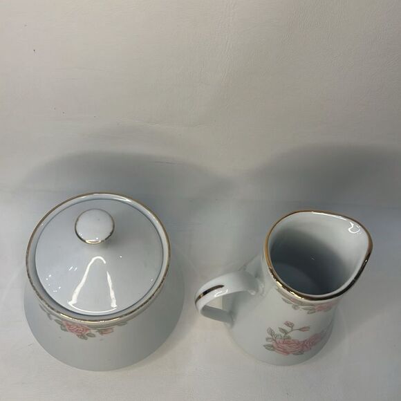 Crown Ming Fine China 8 Oz Creamer And 2 Cup Sugar Bowl Rose Floral Gold Trimmed - Picture 3 of 11
